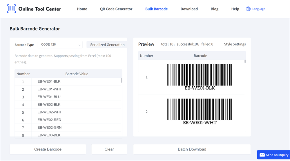 bulk barcode generator थोक बारकोड जनरेटर