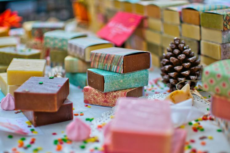 Colयाful handmade soap bars stacked