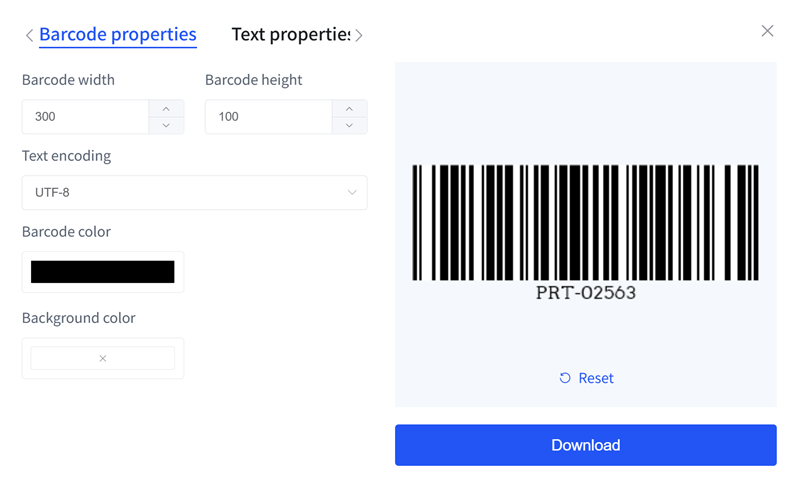 बारकोड आकार setti