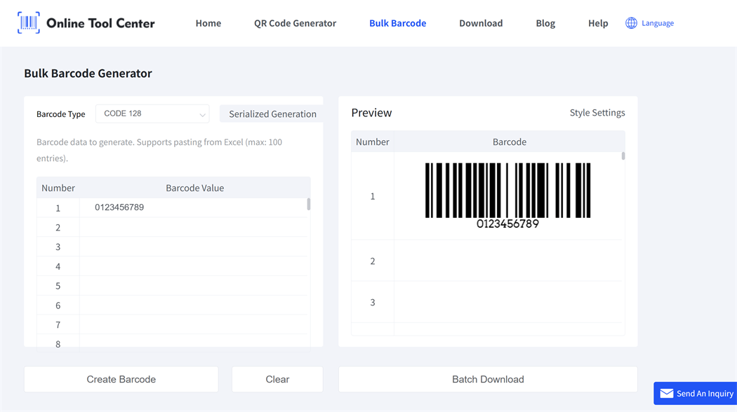 bulk barcode generator थोक बारकोड जनरेटर