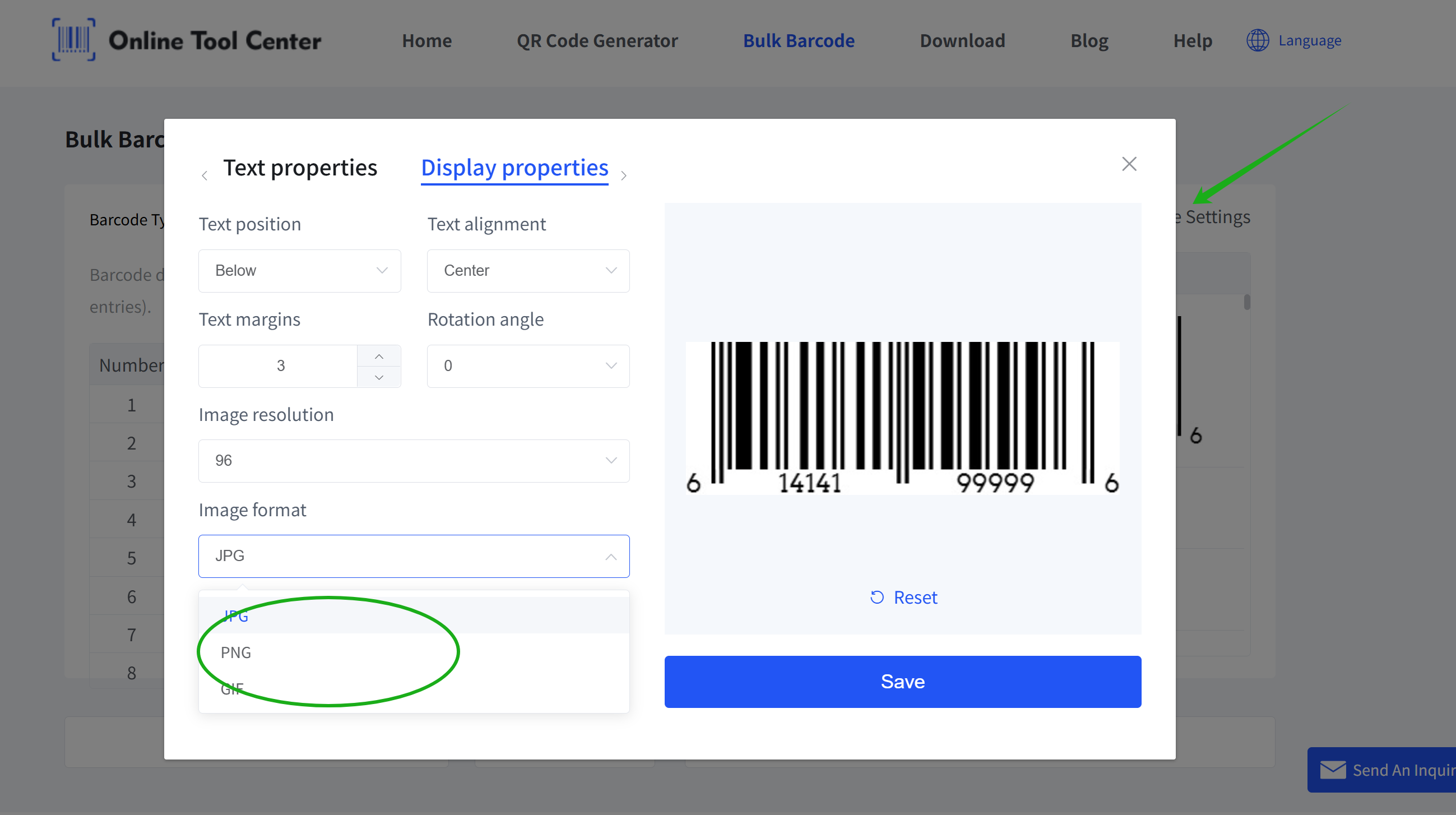 choose barcode image format बारकोड छवि प्रारूप चुनें