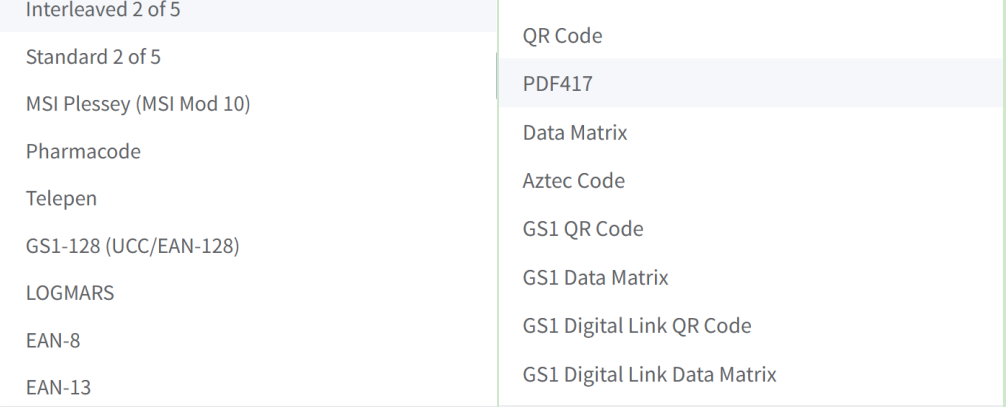 supported 1d 2d barcode formats समर्थित 1 डी 2 डी बारकोड प्रारूप