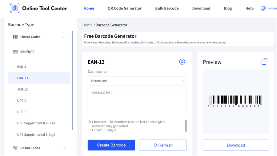 GTIN 13 बारकोड जनरेशन