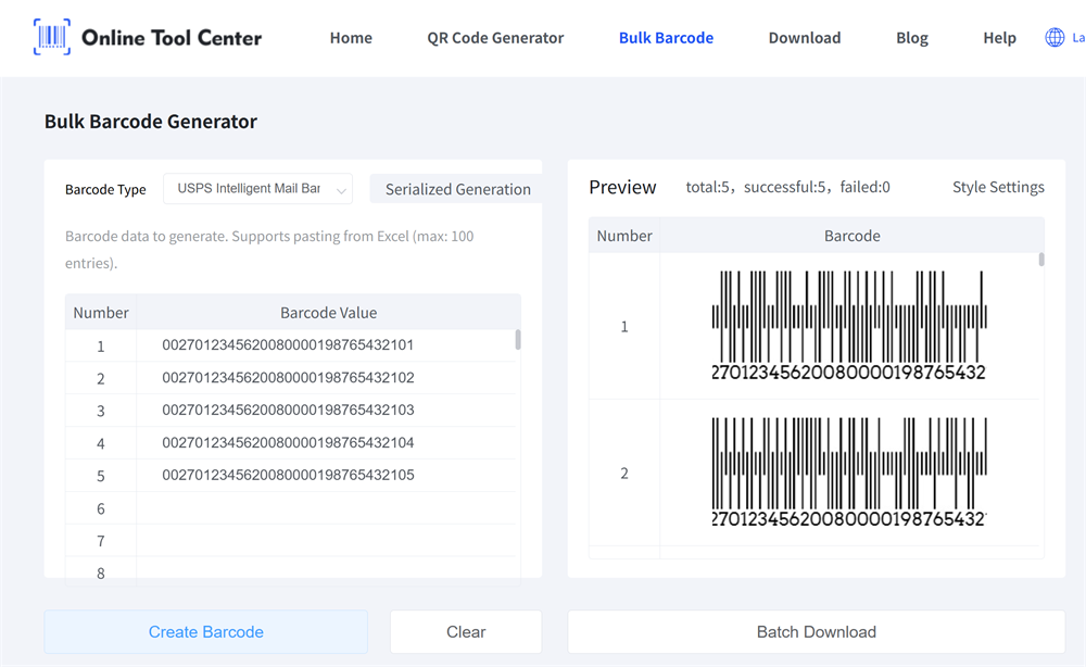 bulk impb barcode generator थोक impb बारकोड जनरेटर