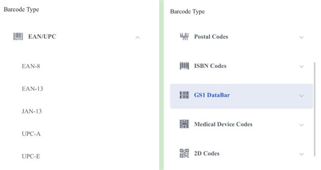 बारकोड प्रकार