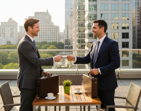 business card exchange in meeti मीटी में व्यवसाय कार्ड विनिमय