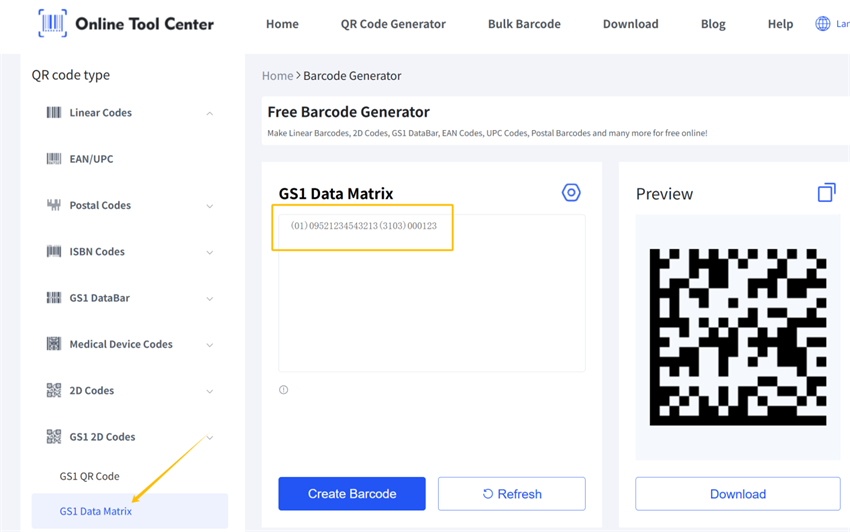 erate GS1 DataMatrix एरेट जीएस1 डेटामैट्रिक्स