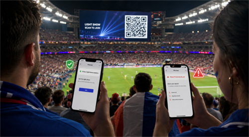 scan qr code at a world cup match विश्व कप मैच में क्यूआर कोड स्कैन करें